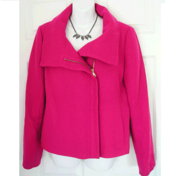 Talbots Jackets & Blazers - TALBOTS HOT PINK MOTO ZIP JACKET BLAZER 16 wool